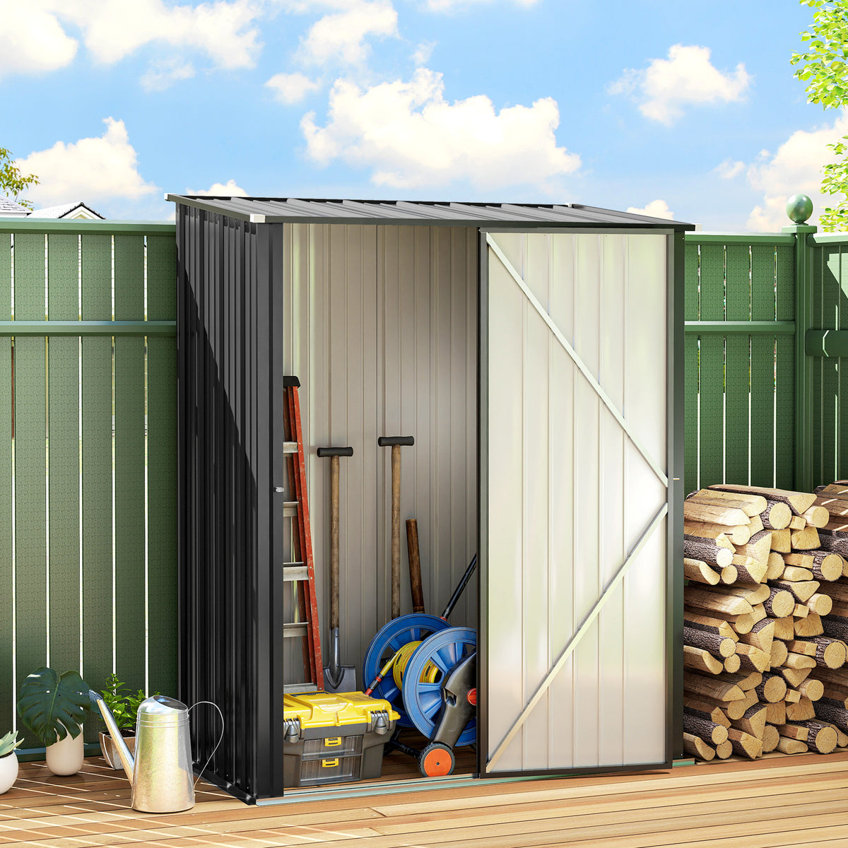 Cobertizo De Jardín Outsunny Acero Galvanizado Negro 161.5x94.5x196 Cm 845-532_3
