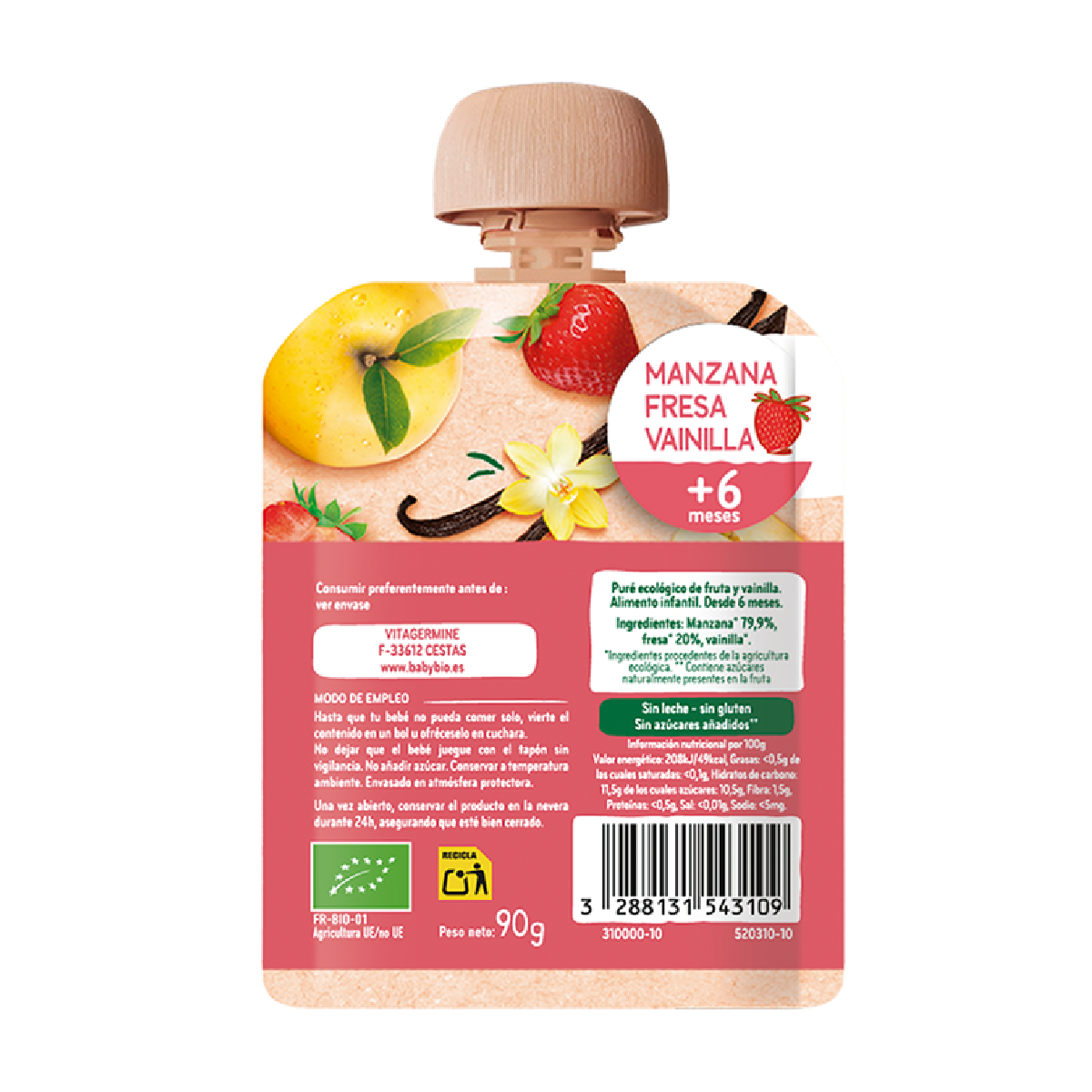 Pouch de Manzana, Fresa y Vainilla (a partir de 6 meses) babybio 90g