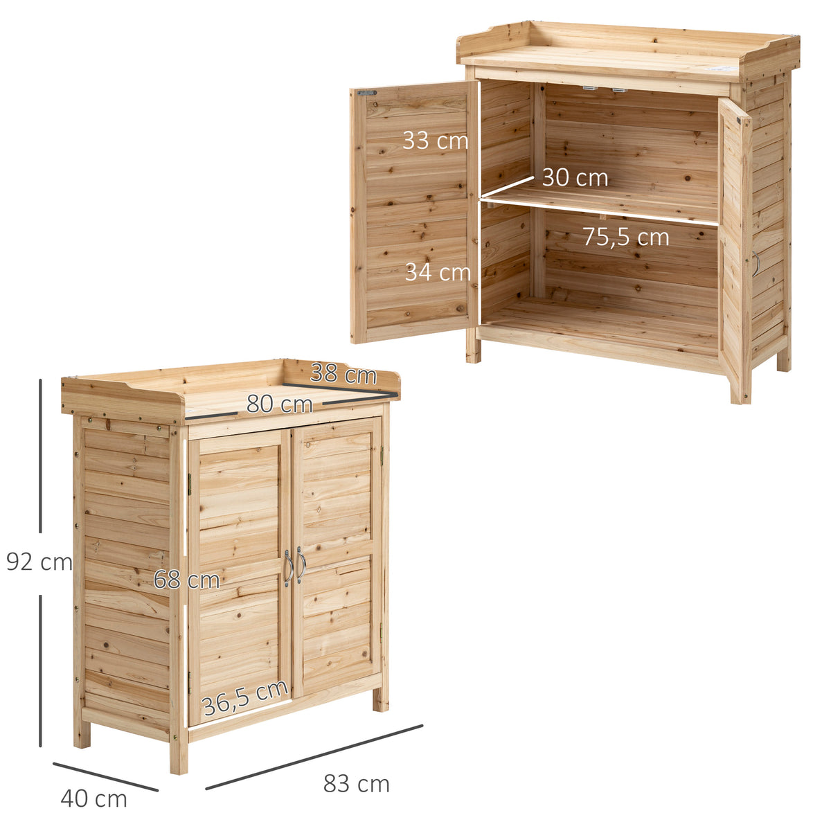 Armario De Almacenaje Outsunny Madera De Abeto Madera Natural 83x40x92 Cm_2