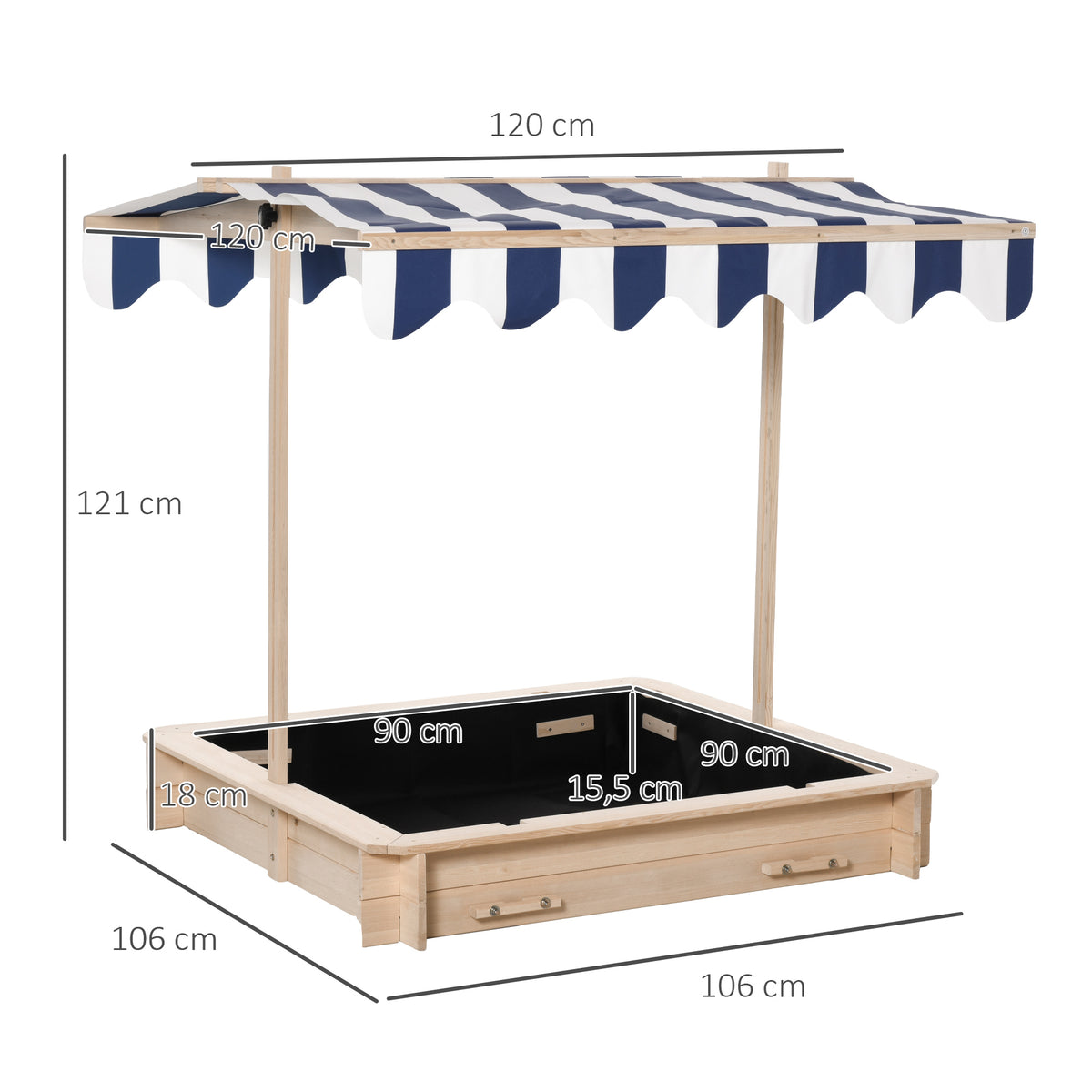 Arenero Para Niños Outsunny Madera 106x106x121 Cm Madera De Abeto_2