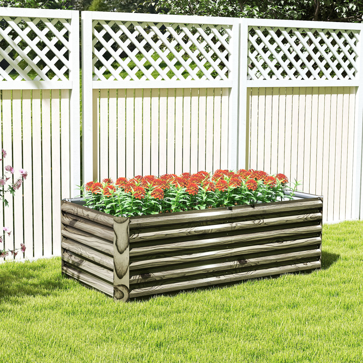 Jardinera Exterior Outsunny Acero Galvanizado Madera Natural 180x90x57.5 Cm_4