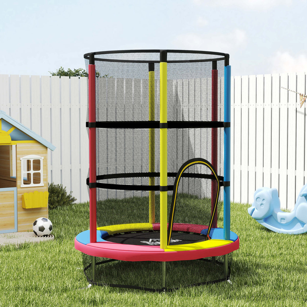 Cama Elástica Infantil Homcom Acero, Pp Multicolor 160x160x190 Cm_1