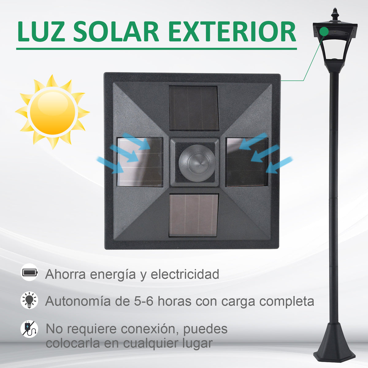 Farolas Solares Outsunny Plástico Negro 15x15x120 Cm_5