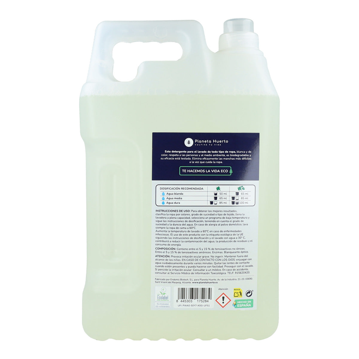 Detergente Líquido Ropa ECO Sín Perfume Planeta Huerto 5 Litros