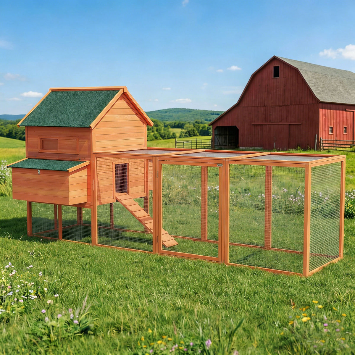 Gallinero Pawhut Madera De Abeto Naranja 347x160x150 Cm_3