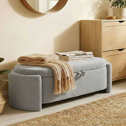 Banco De Almacenaje Homcom Terciopelo De Teddy Gris Claro 129x48.5x44 Cm_4