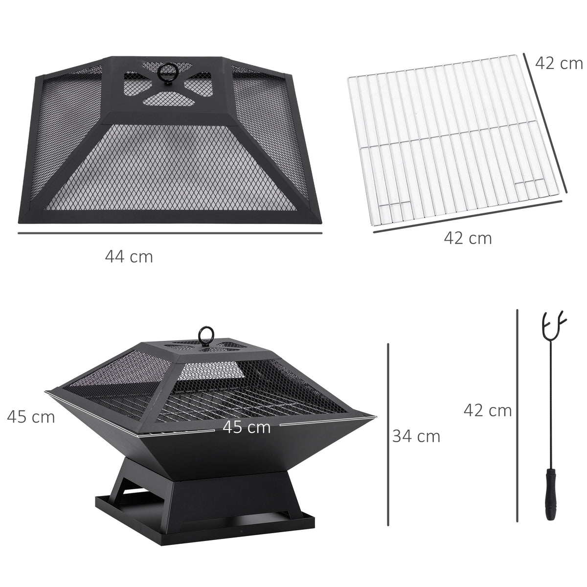 Brasero Exterior Outsunny Acero Negro 45x45x34 Cm_2