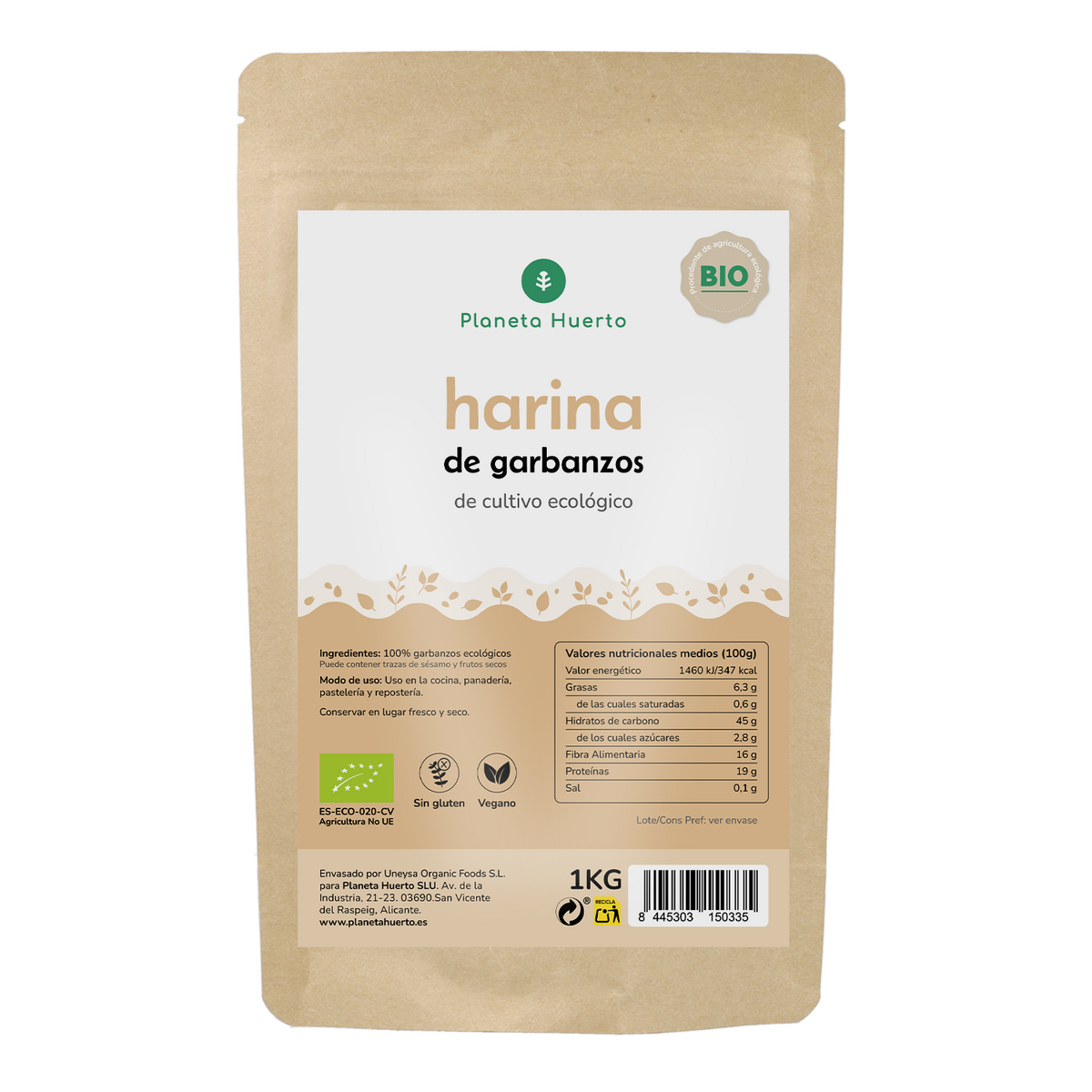 Harina de Garbanzos Sin Gluten ECO Planeta Huerto 1 kg