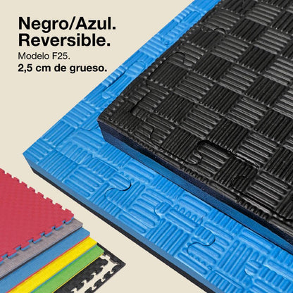 Tatami Puzzle 2,5cm 100x100cm – Superficie 5 Líneas Negro/azul Jowy_0