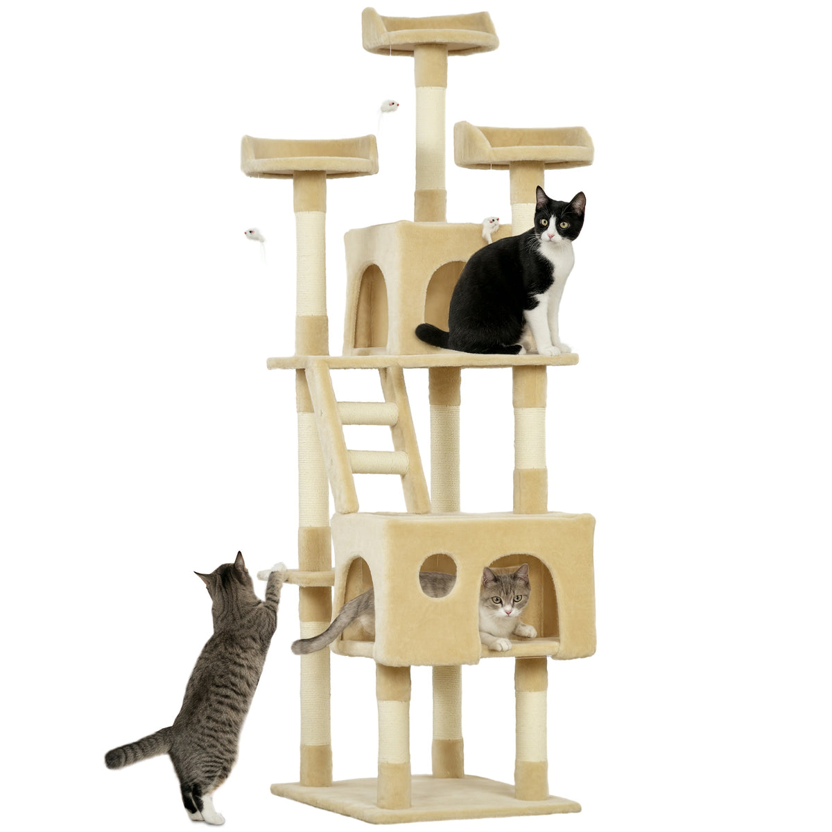 Pawhut Rascador Árbol Para Gatos Grande 60x50x181cm Con Poste Escaleras Cuevas_0