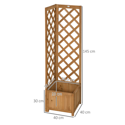Jardinera Con Enrejado Outsunny Madera De Abeto Madera Natural 40x40x145 Cm_2