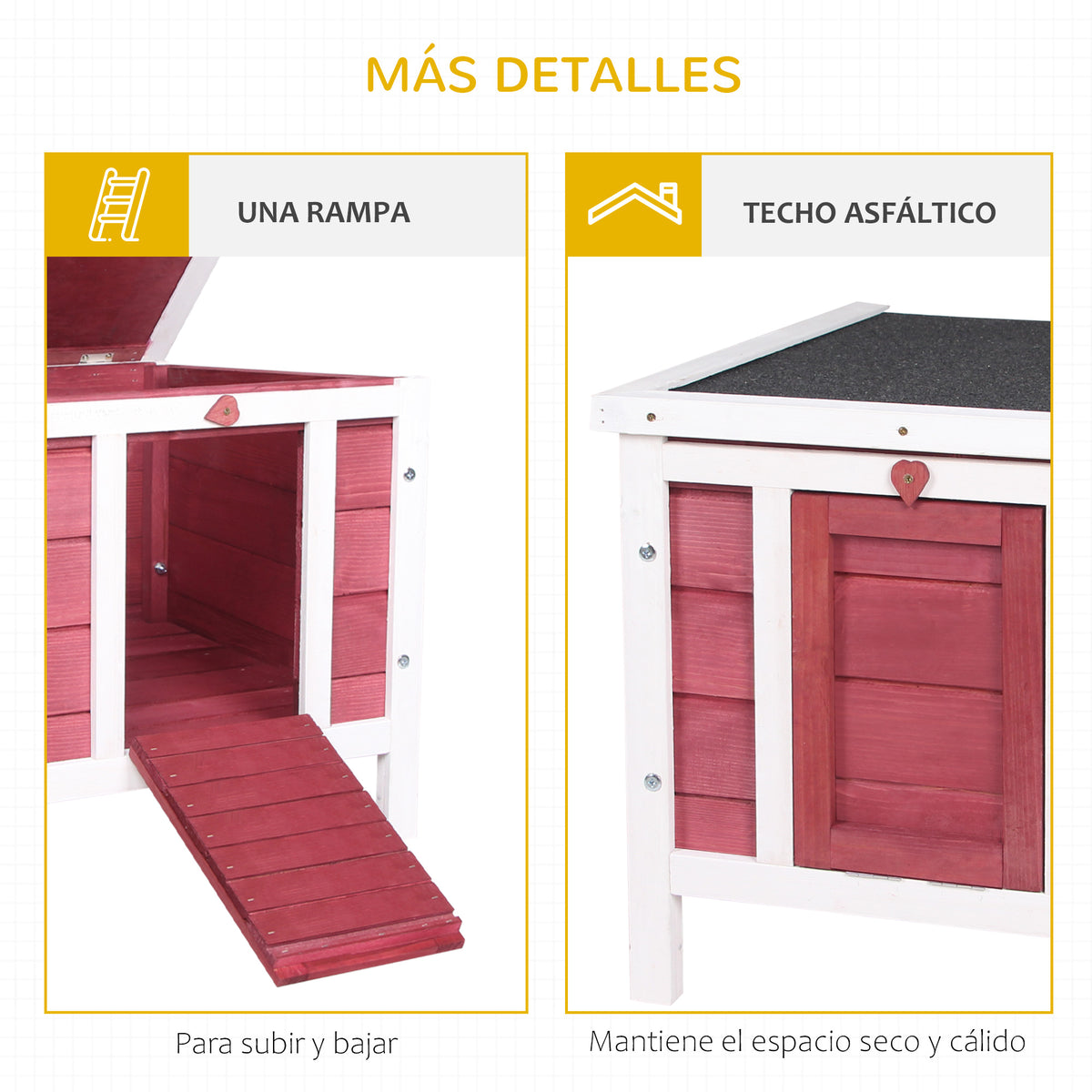 Conejera De Madera Exterior Techo Abatible Pawhut 42x51x43 Cm Rojo_5