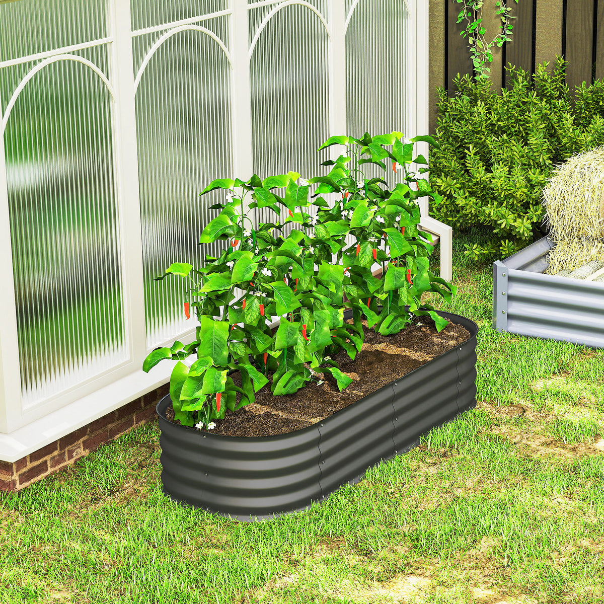 Jardinera Exterior Outsunny Acero Galvanizado Gris Oscuro 150x62x30 Cm_4