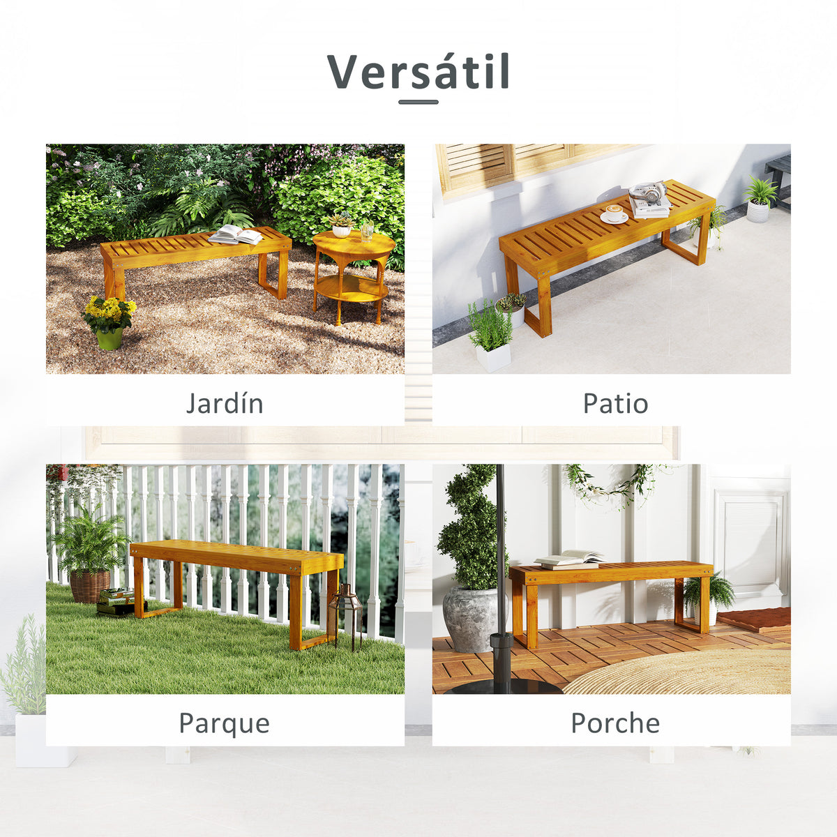 Banco De Jardín Outsunny Madera De Pino Teca 120x34x43 Cm_5