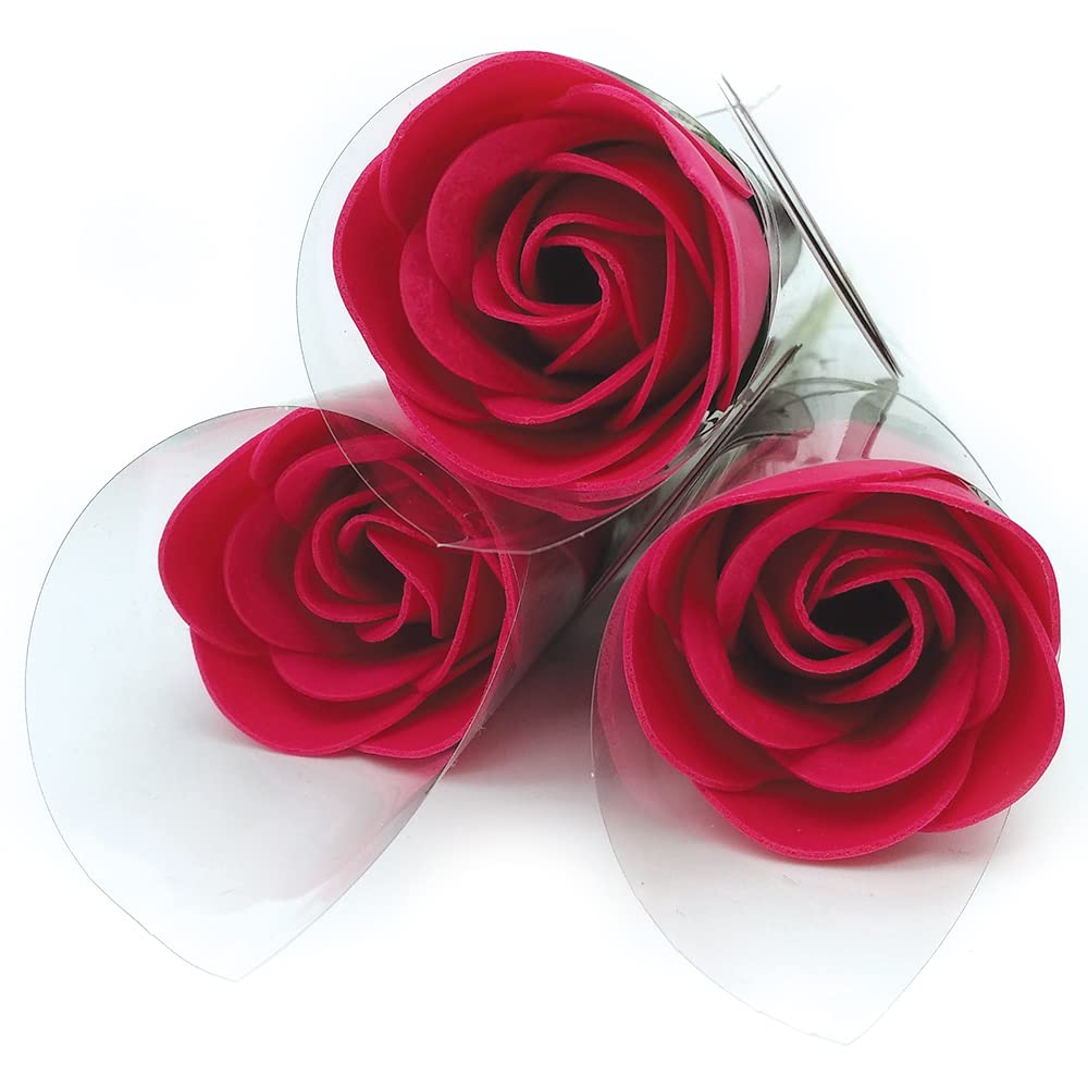 3 Rosas Con Pétalos De Jabón Aromático Para Baño Relax (fucsia) - Regalo Original Para Días Especiales - Aroma Atalcado_0