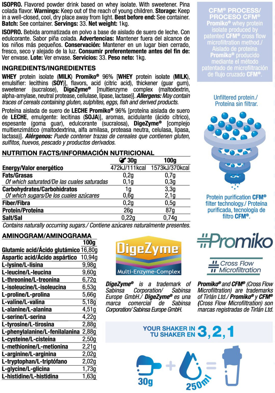 Isopro Cfm - 1kg - Piña Colada - Proteína De Aislado De Suero Isolate - Quamtrax_5