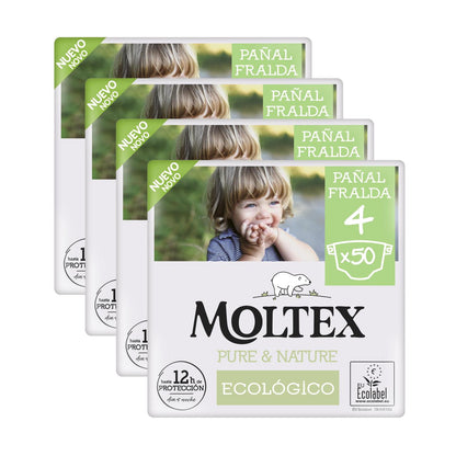 Pack ahorro Pañales T4 (9-15 kg) Moltex Pure &amp; Nature,  200 Uds