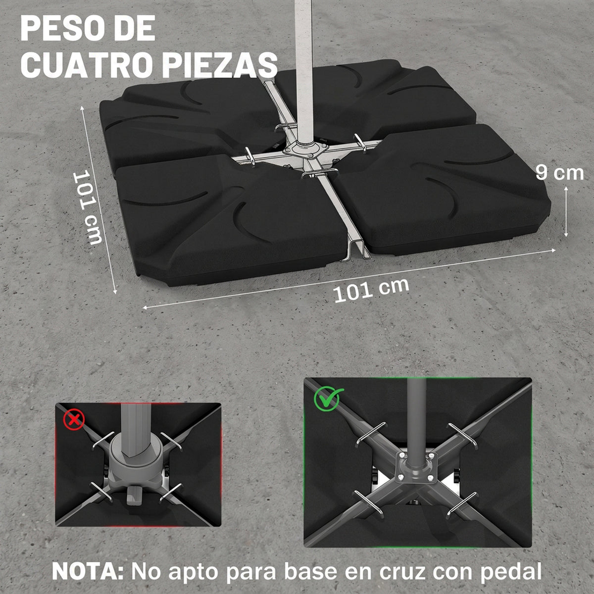 Outsunny Base Para Sombrilla De 4 Piezas Rellenable Con Arena 72 Kg O Agua 56 Kg_2
