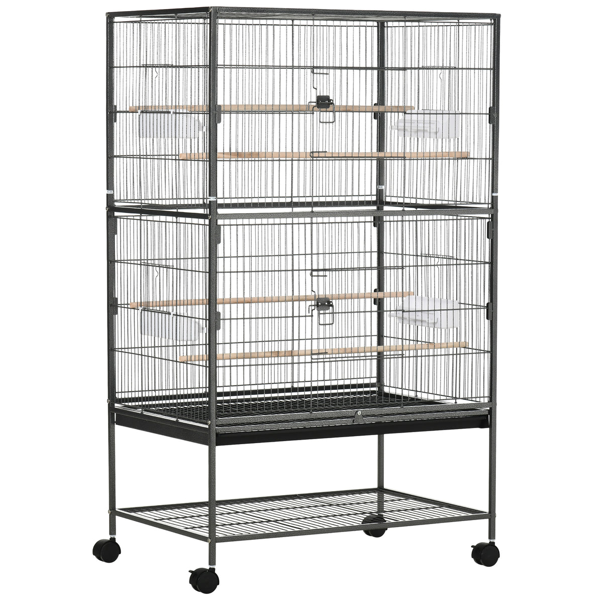 Pawhut Jaula Para Pájaros Con Ruedas 78x52x132 Cm Con Bandeja Extraíble Puertas_0