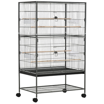 Pawhut Jaula Para Pájaros Con Ruedas 78x52x132 Cm Con Bandeja Extraíble Puertas_0