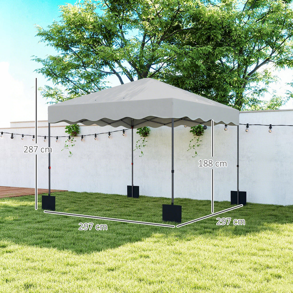 Carpa Plegable Outsunny Metal, Tela Oxford Blanco 297x297x287 Cm_2