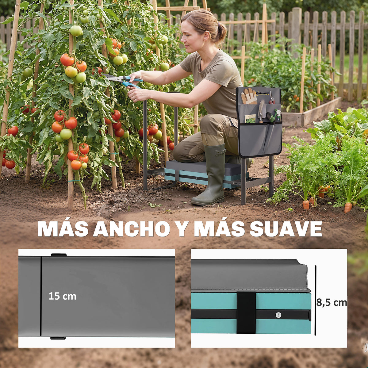 Taburete De Jardín Outsunny Acero, Eva Gris Oscuro 60.5x29x50 Cm_5