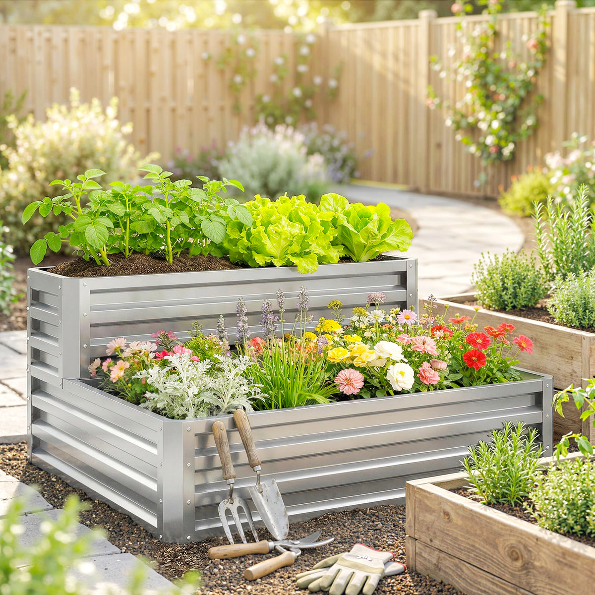 Jardinera Outsunny Acero Galvanizado Plata 120x101x58 Cm_1