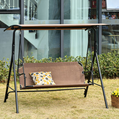 Columpio De Jardín Outsunny Metal, Poliéster, Texteline Marrón 172x110x155 Cm_1