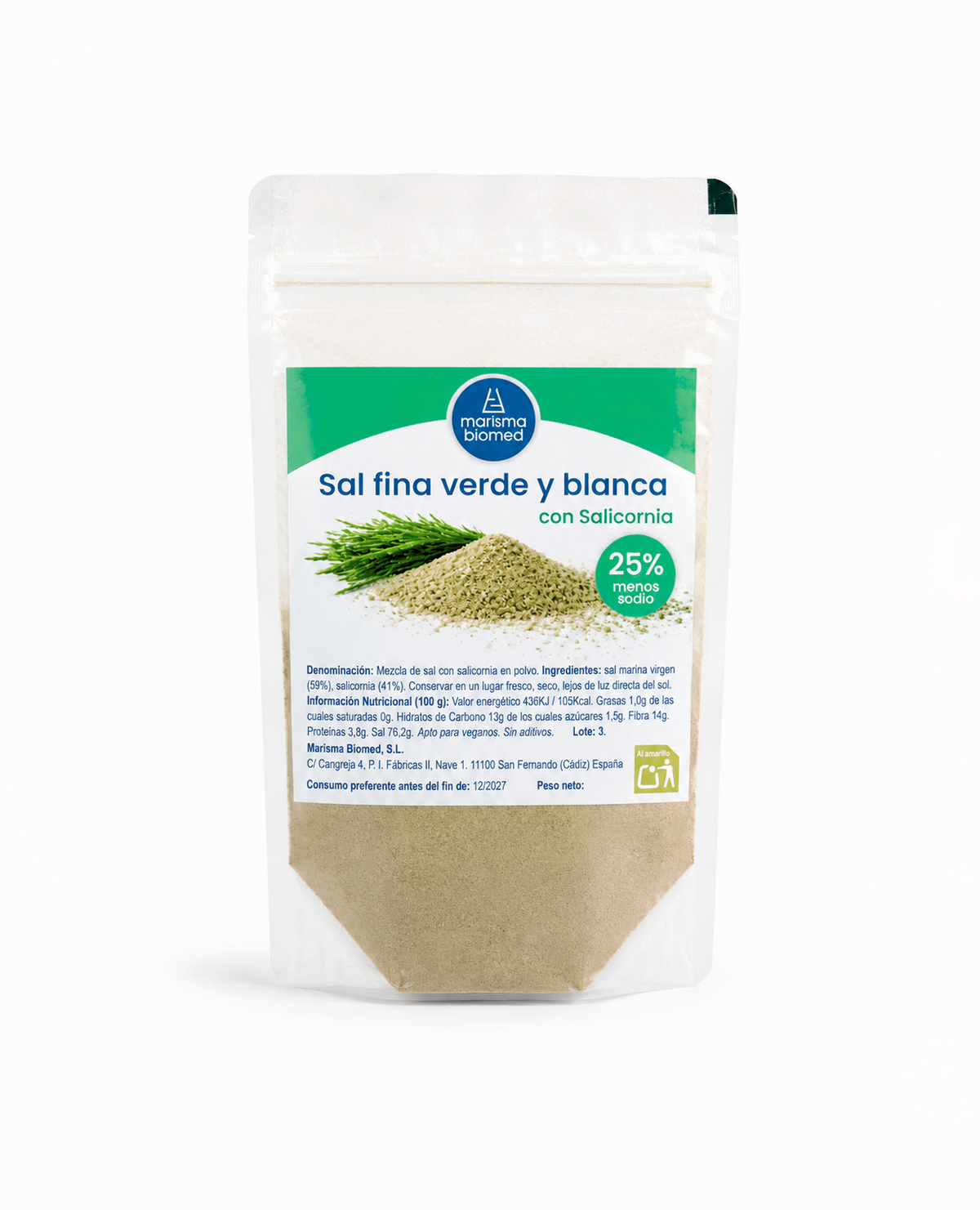 Sal Fina Verde Y Blanca | Salicornia Y Sal Marina Virgen Bio | 25% Menos Sodio 250 g_2