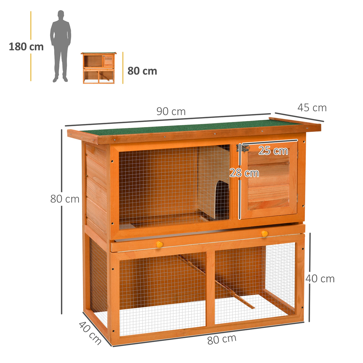 Conejera De Madera Pawhut Amarrillo 90x45x80 Cm Madera De Abeto_2