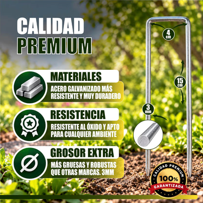 GREEN GOF 100 Grapas Para Malla Antihierba, Cesped Artificial Y Jardin. Acero Galvanizado, 15x4cm, Ø3mm._1