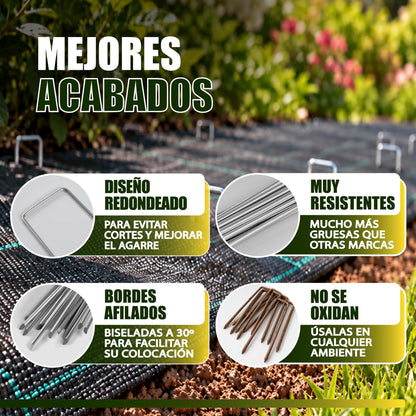 GREEN GOF 100 Grapas Para Malla Antihierba, Cesped Artificial Y Jardin. Acero Galvanizado, 15x4cm, Ø3mm._2