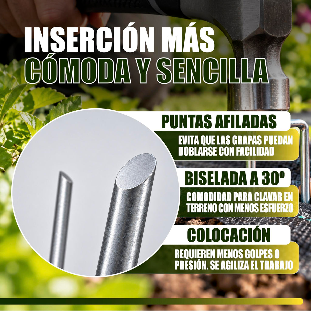 GREEN GOF 100 Grapas Para Malla Antihierba, Cesped Artificial Y Jardin. Acero Galvanizado, 15x4cm, Ø3mm._3