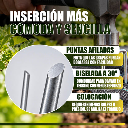 GREEN GOF 100 Grapas Para Malla Antihierba, Cesped Artificial Y Jardin. Acero Galvanizado, 15x4cm, Ø3mm._3