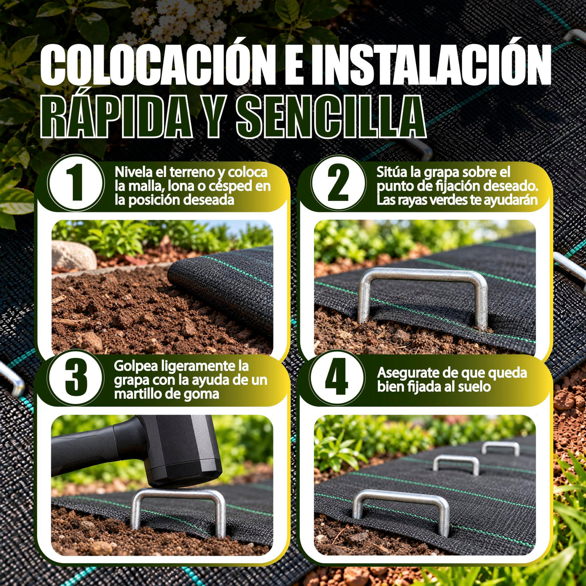 GREEN GOF 100 Grapas Para Malla Antihierba, Cesped Artificial Y Jardin. Acero Galvanizado, 15x4cm, Ø3mm._5