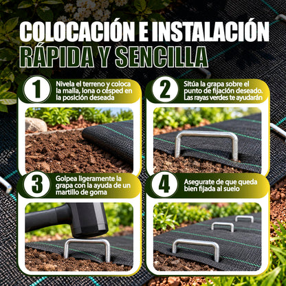 GREEN GOF 100 Grapas Para Malla Antihierba, Cesped Artificial Y Jardin. Acero Galvanizado, 15x4cm, Ø3mm._5