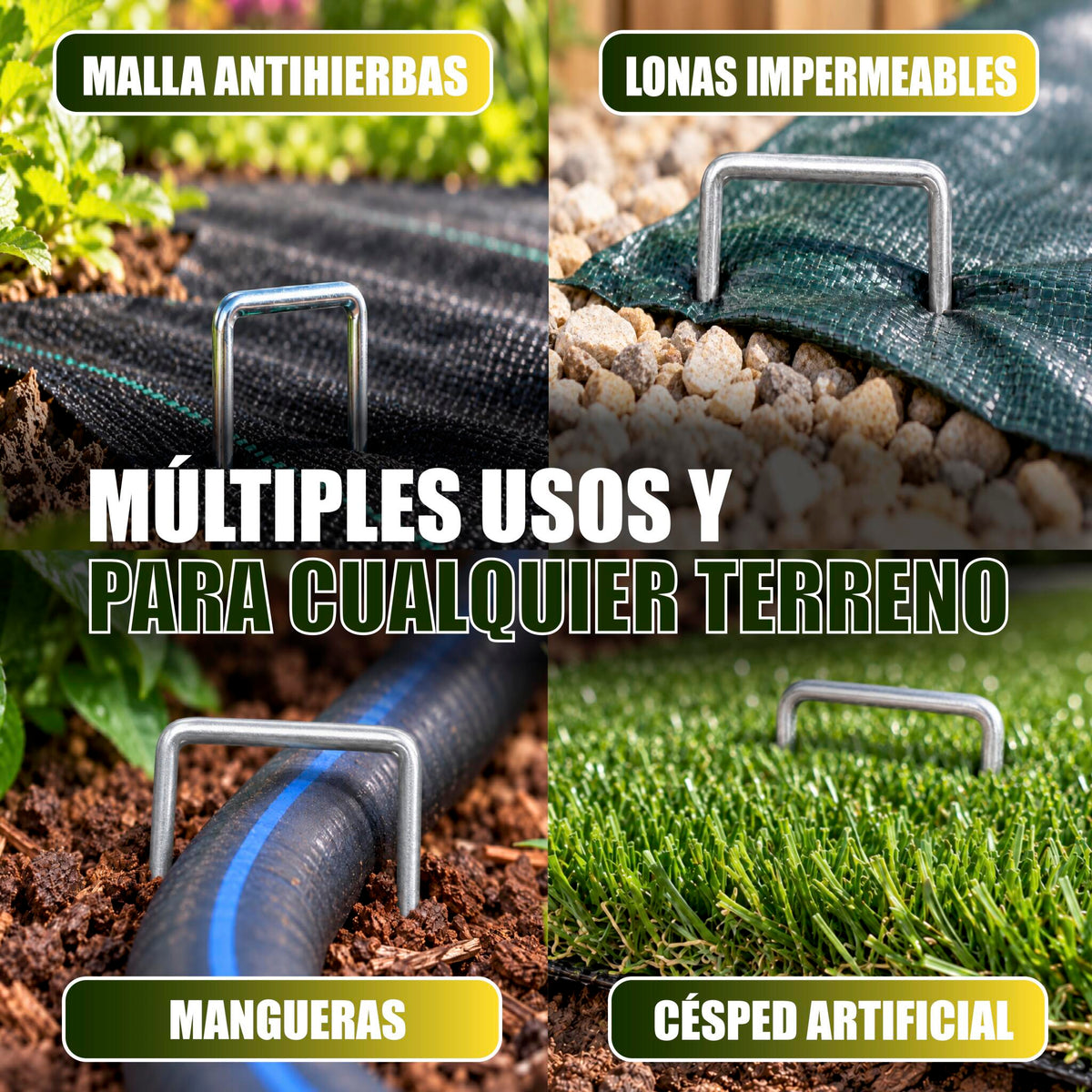 GREEN GOF 200 Grapas Para Malla Antihierba, Cesped Artificial Y Jardin. Acero Galvanizado, 15x4cm, Ø3mm._4