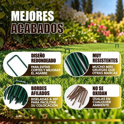 GREEN GOF 200 Grapas Verdes Para Cesped Artificial, Malla Antihierba Y Jardin. Acero Galvanizado, 15x4cm, Ø3mm._2