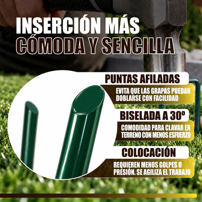 GREEN GOF 200 Grapas Verdes Para Cesped Artificial, Malla Antihierba Y Jardin. Acero Galvanizado, 15x4cm, Ø3mm._3