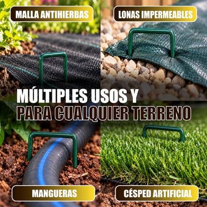 GREEN GOF 200 Grapas Verdes Para Cesped Artificial, Malla Antihierba Y Jardin. Acero Galvanizado, 15x4cm, Ø3mm._4