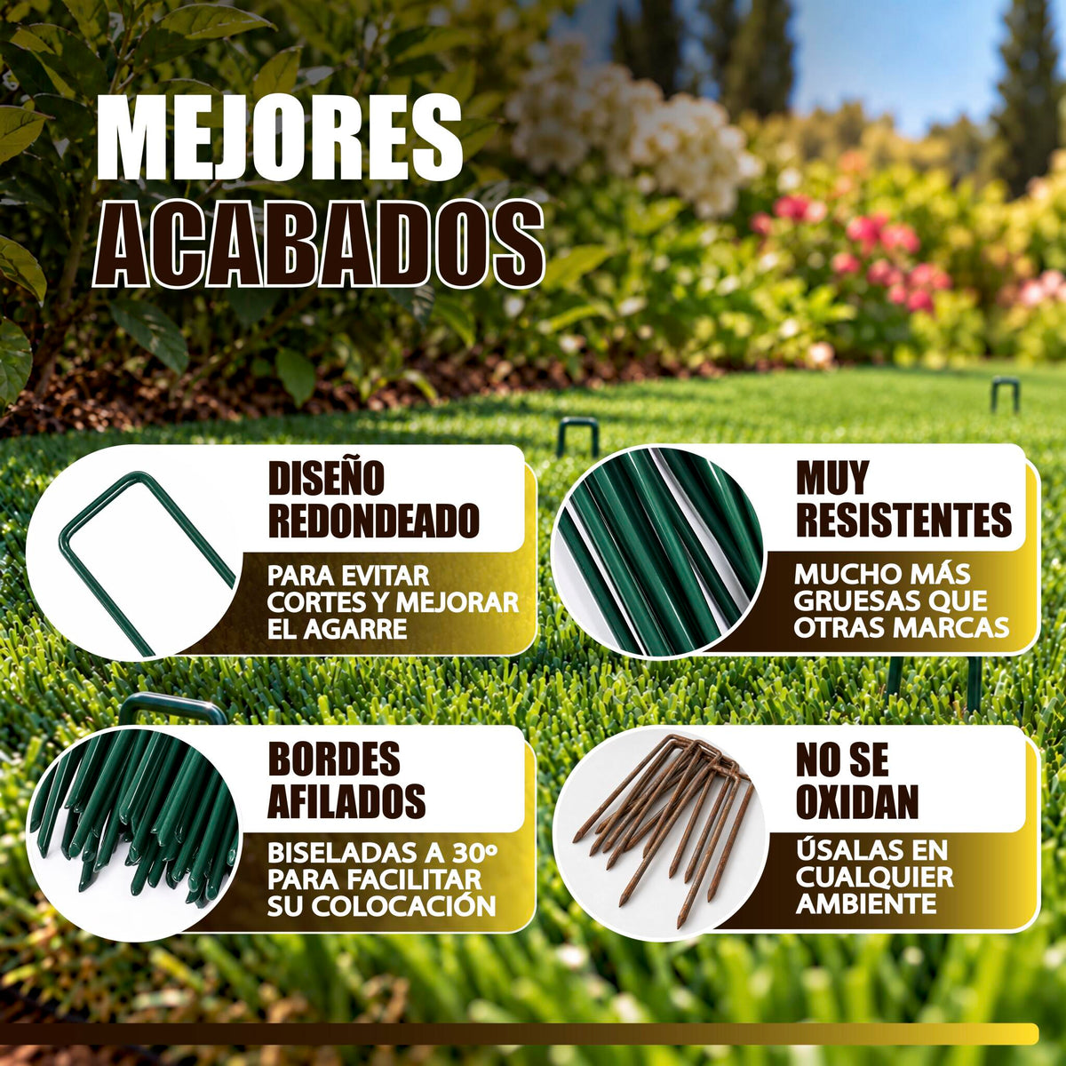 GREEN GOF 50 Grapas Verdes Para Cesped Artificial, Malla Antihierba Y Jardin. Acero Galvanizado, 15x4cm, Ø3mm._2