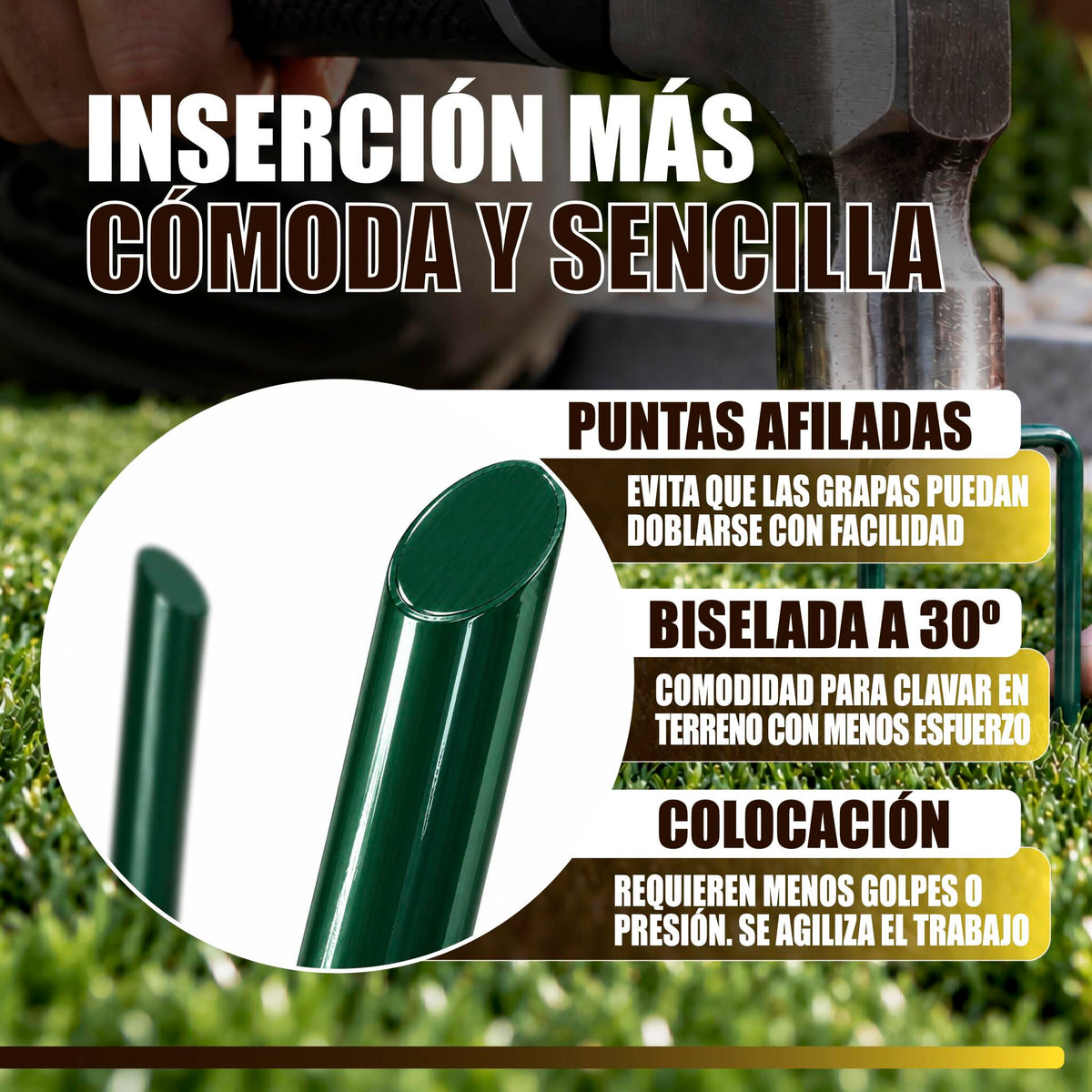 GREEN GOF 50 Grapas Verdes Para Cesped Artificial, Malla Antihierba Y Jardin. Acero Galvanizado, 15x4cm, Ø3mm._3