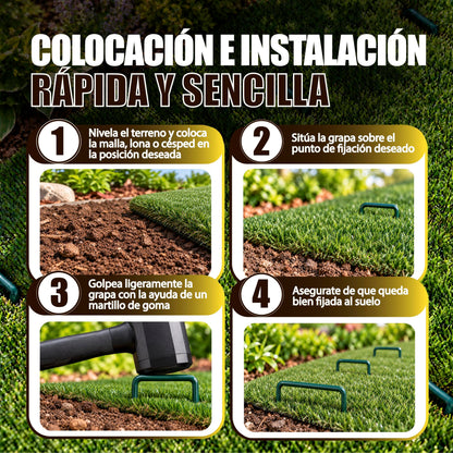 GREEN GOF 50 Grapas Verdes Para Cesped Artificial, Malla Antihierba Y Jardin. Acero Galvanizado, 15x4cm, Ø3mm._5