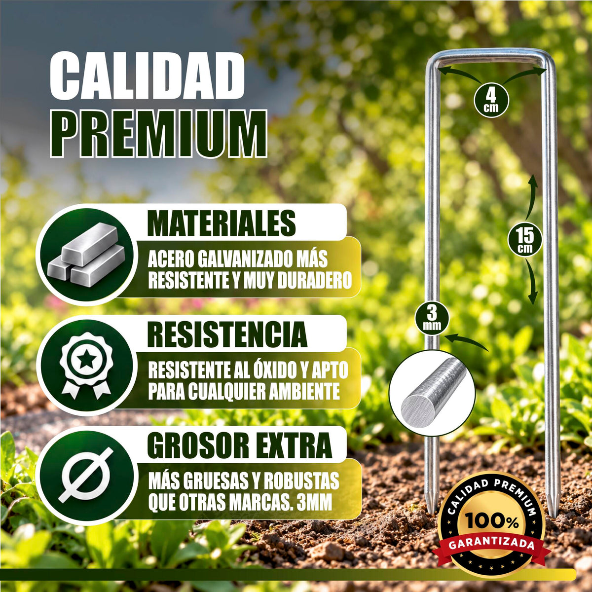 GREEN GOF 500 Grapas Para Malla Antihierba, Cesped Artificial Y Jardin. Acero Galvanizado, 15x4cm, Ø3mm._1