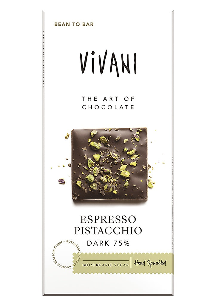 Chocolate Negro 75% con Café y Pistacho BIO Vivani 80 g