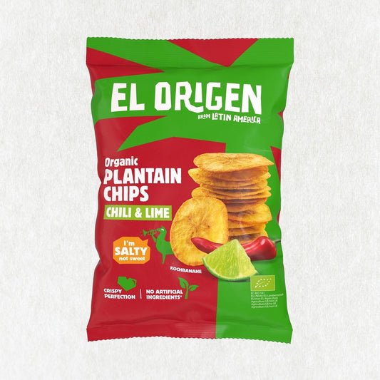 Chips ecológicos de plátano verde con chile y lima El Origen 80 g