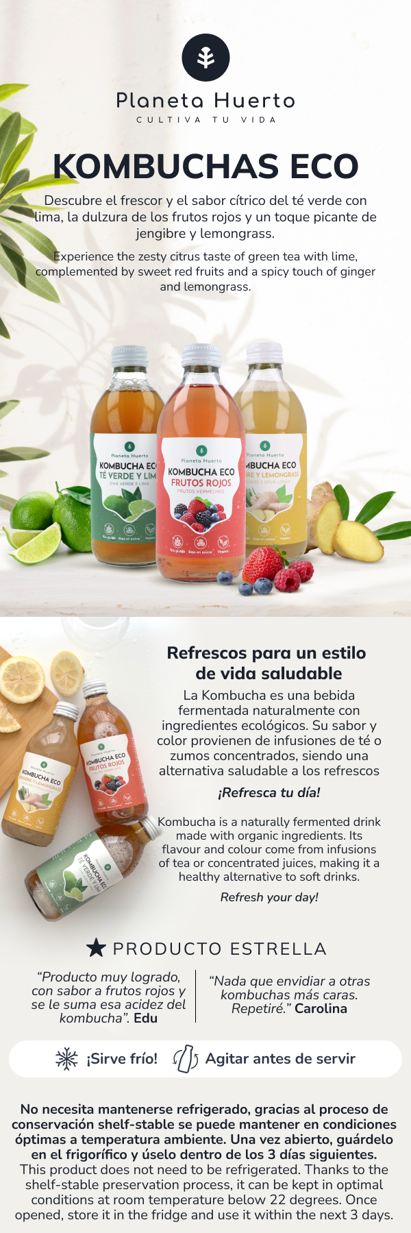 Kombucha ECO Jengibre y lemongrass Planeta Huerto 330 ml