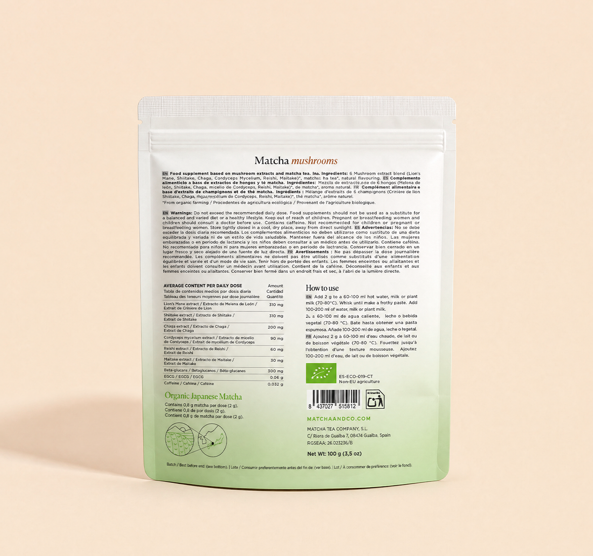 Matcha Mushrooms con setas ecológico Matcha & CO 100 g