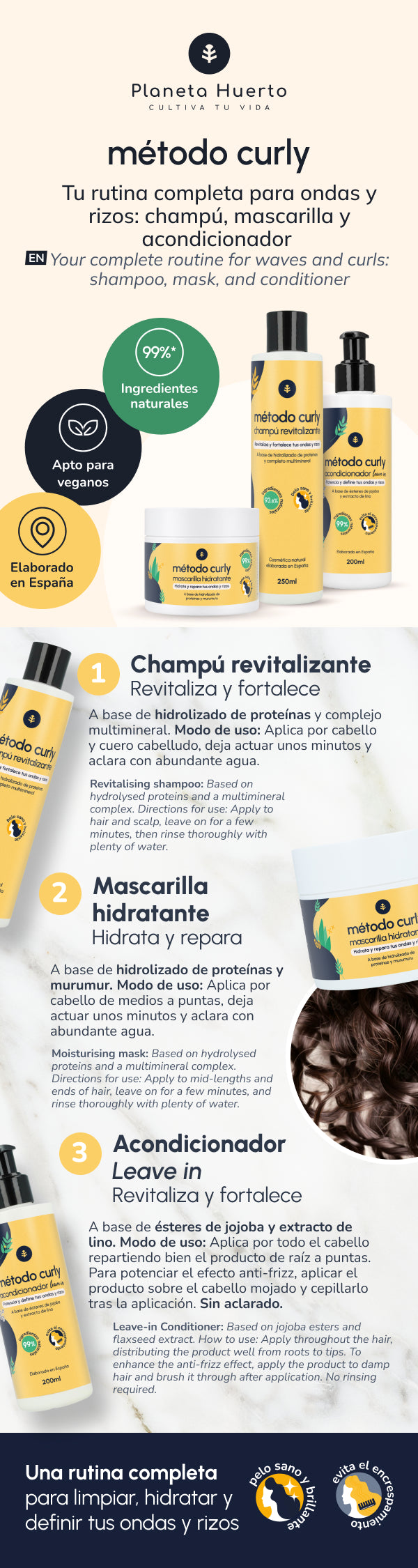 Champú Proteínas Hidrolizadas Método Curly Planeta Huerto 250 ml