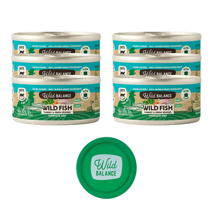 Pack 6x Lata de Pescado y Pavo BARF para gatos 120 g Wild Balance + Regalo: Tapa reutilizable para latas, Wild Balance